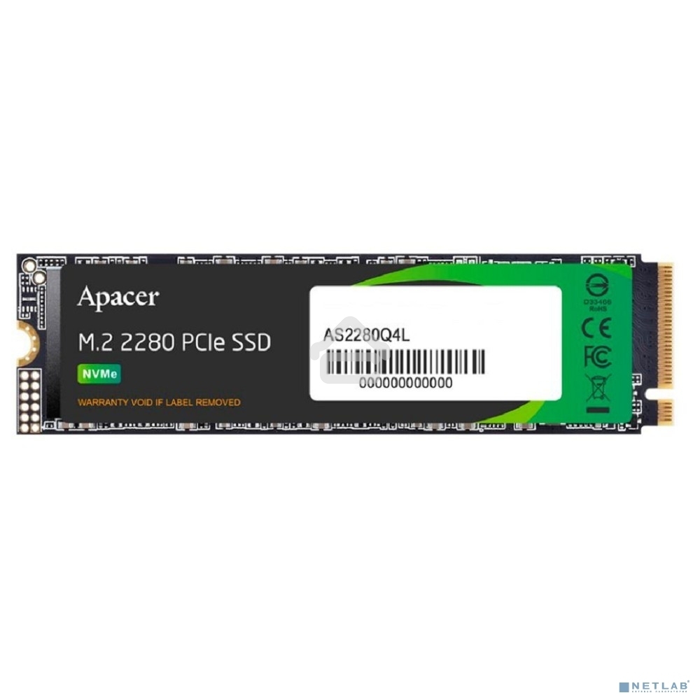 Накопитель SSD Apacer AS2280Q4L, 512Gb, M.2 2280, PCIe 4.0 x4, NVMe, R/W 3600/3000