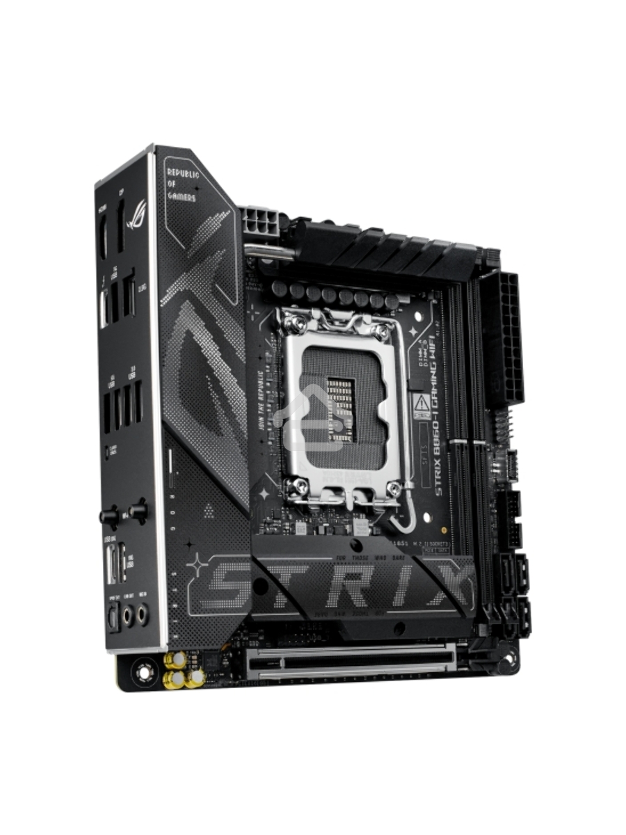 Материнская плата ASUS ROG STRIX B860-I GAMING WIFI, LGA1851, Intel B860, 2xDDR5, 4xSATA, 2xM.2, 1xPCIe 5.0 x16, 1xDP, 1xHDMI, 1xThunderbolt 4, 1x2.5Gb LAN, Wi-Fi 7, 2xUSB 2.0, 3xUSB 3.2 Gen 1, 1xUSB 3.2 Gen 2, 1xUSB 3.2 Gen 2x2, 1xUSB-C, 1xS/PDIF, 2x3.5 