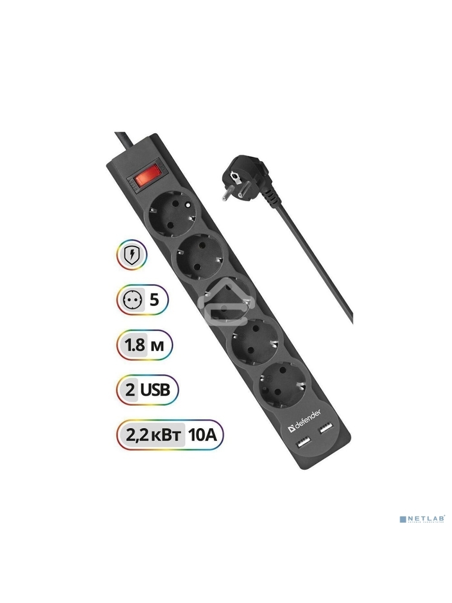 Сетевой фильтр Defender 1.8M DFS 751 5OUTL.