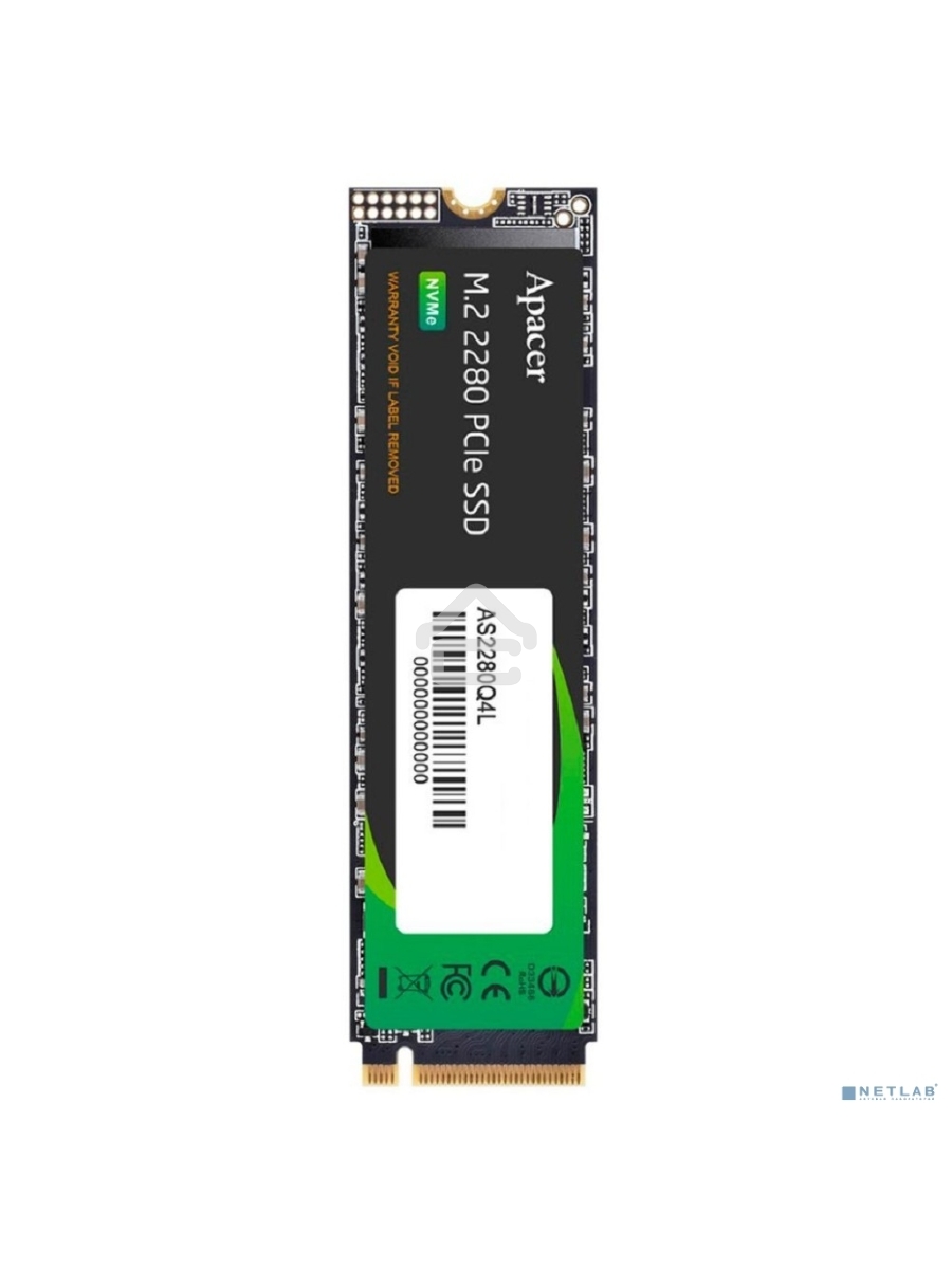 Накопитель SSD Apacer AS2280Q4L, 512Gb, M.2 2280, PCIe 4.0 x4, NVMe, R/W 3600/3000