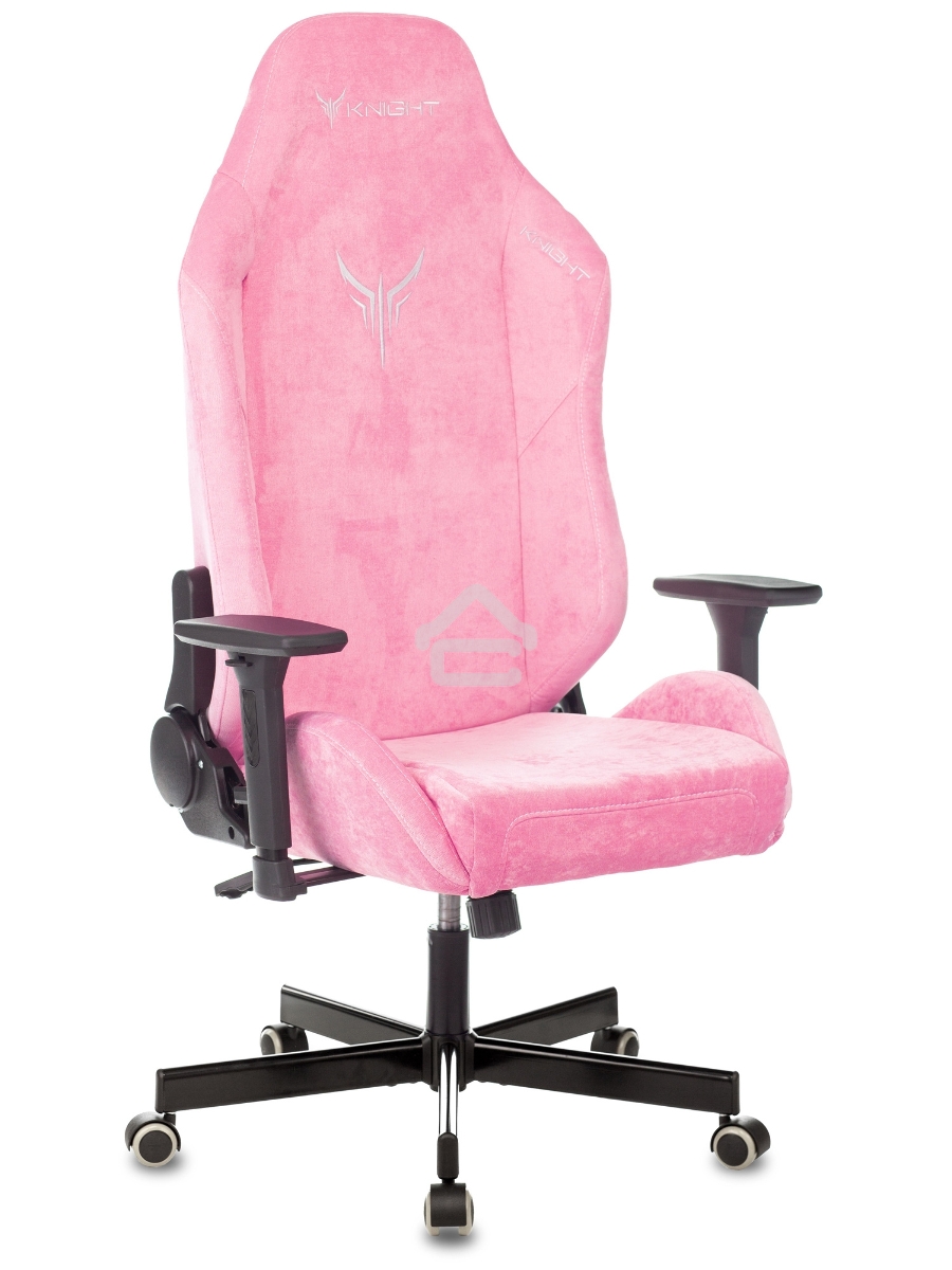 Кресло игровое Knight N1 Fabric розовый Velvet 36 с подголов. крестовина металл