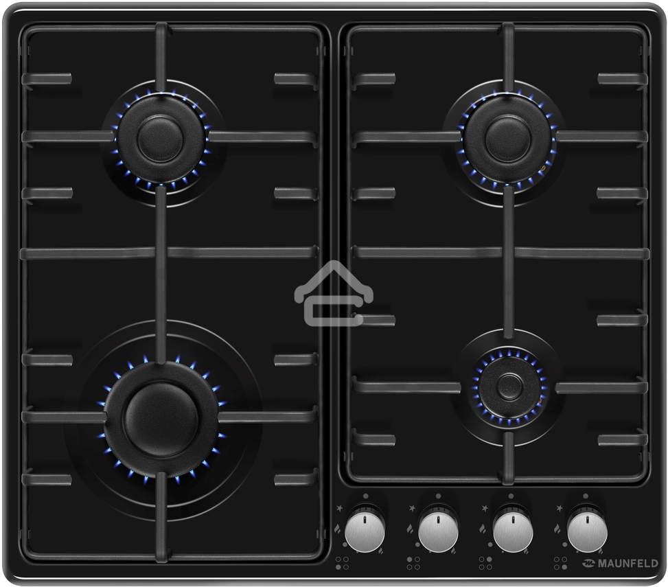 Газовая варочная панель Maunfeld EGHE.64.3STS-EB/G, 4 конфорки, эмалированная сталь, черный