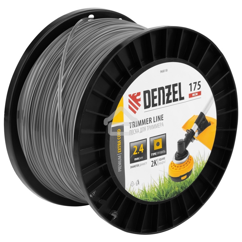 Леска для триммера Denzel двухкомпонентная квадрат, 2,4 мм х 175 м, на DIN катушке EXTRA CORD