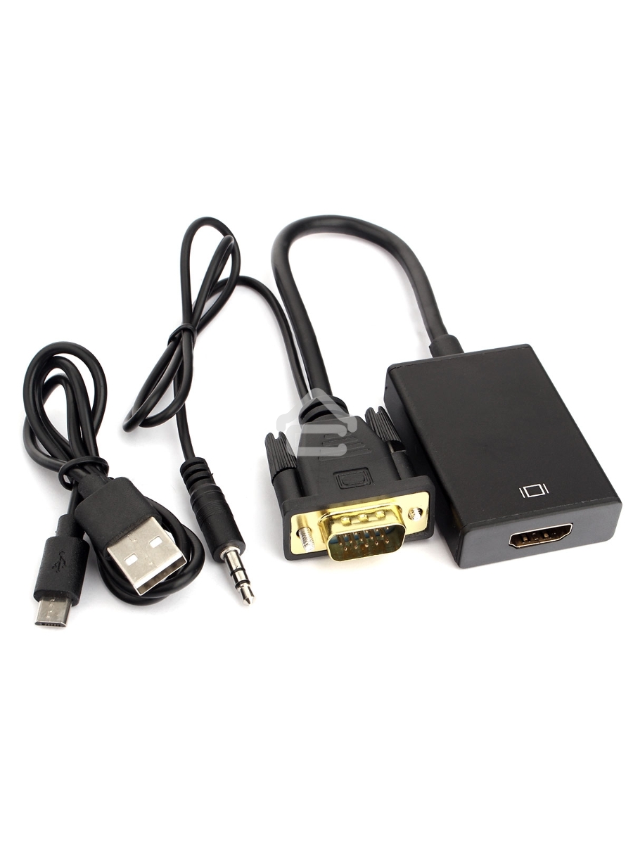 Переходник VGA (M)-HDMI (F) Cablexpert A-VGA-HDMI-01, 19M/15F, длина 15см, аудиовыход Jack 3,5 (M), питание от USB
