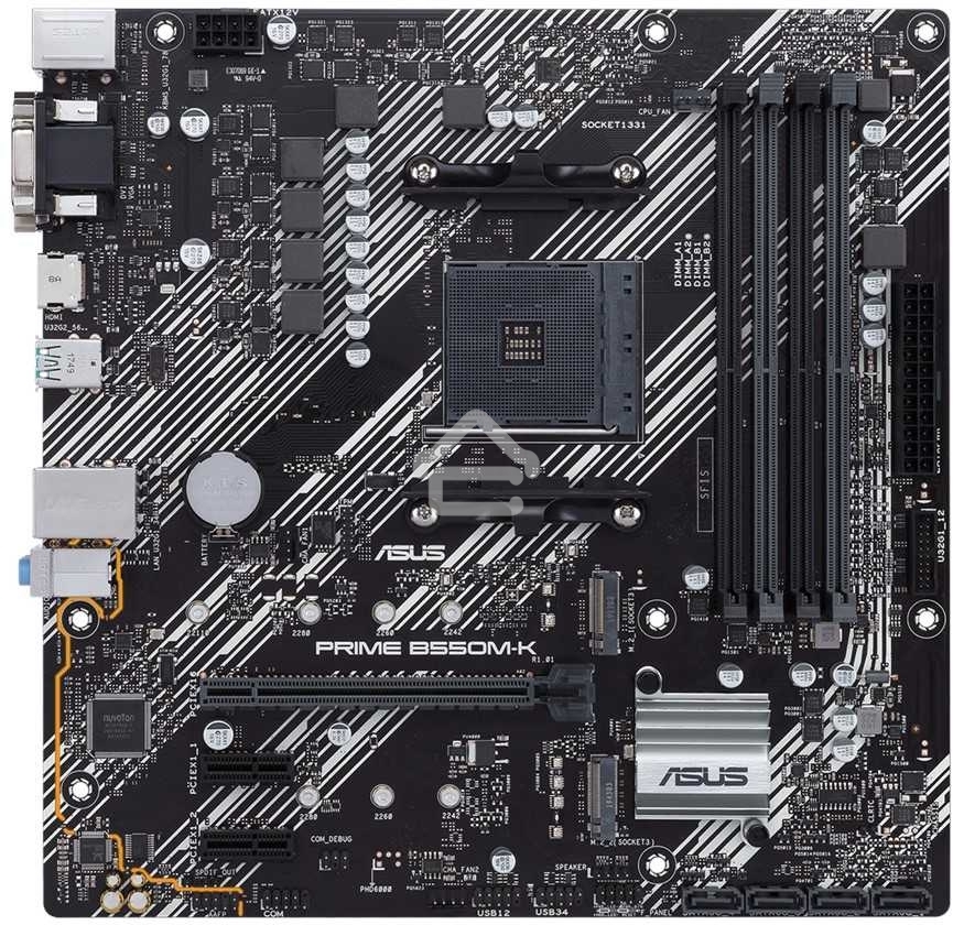 Материнская плата ASUS PRIME B550M-K, AM4, AMD B550, 4xDDR4, 4xSATA, 2xM.2, 1xPCIe 4.0 x16, 2xPCIe x1, 1xDVI-D, 1xHDMI, 1xVGA, 1x 1Gb LAN, 4xUSB 3.2 Gen 1, 2xUSB 3.2 Gen 2, 3x3.5 мм, 7.1, mATX