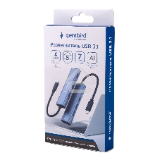 Разветвитель USB3.1 Gembird UHB-U3P7-02, 7хUSB, с доп.питанием (порт Type-C), OTG, кабель Type-C 19см, алюминий, коробка