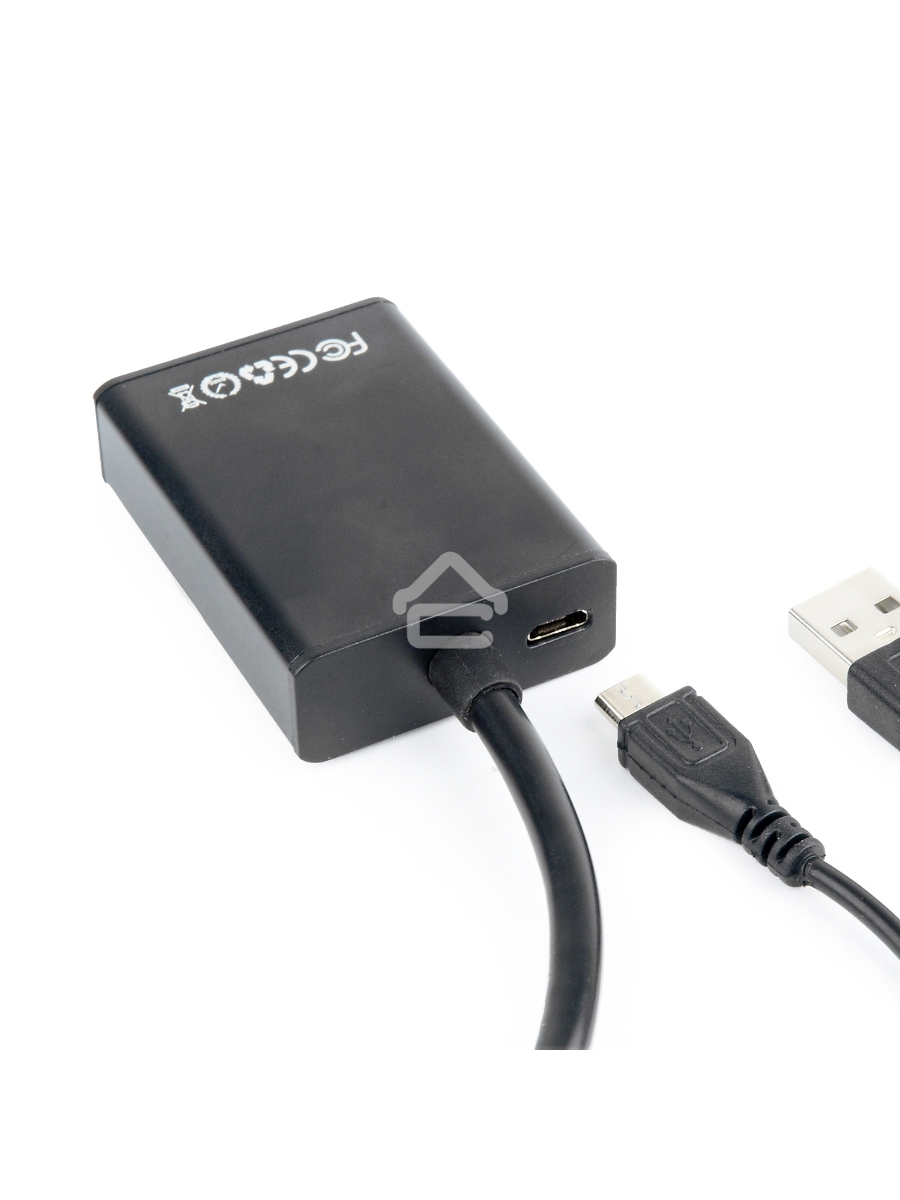 Переходник VGA (M)-HDMI (F) Cablexpert A-VGA-HDMI-01, 19M/15F, длина 15см, аудиовыход Jack 3,5 (M), питание от USB