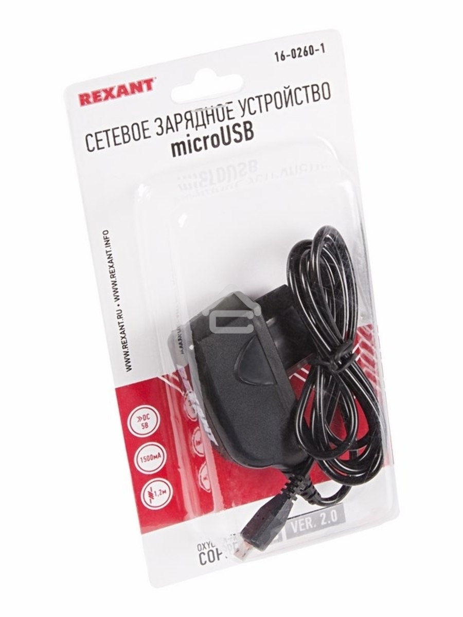 Сетевое зарядное устройство microUSB 220 В (СЗУ) (5 V, max: 1500 mA) шнур 1.2 м черный Rexant