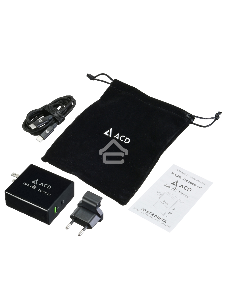 Сетевое зарядное устройство  ACD-P602W-V1B 60Вт, 2xUSB 1PD+1QC, 3.6~20В/3А RTL