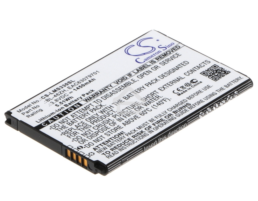 Аккумулятор CameronSinoCS-LMS330SL BL-46ZH для LG AS330, AS3753.8V / 1450mAh / 5.51Wh