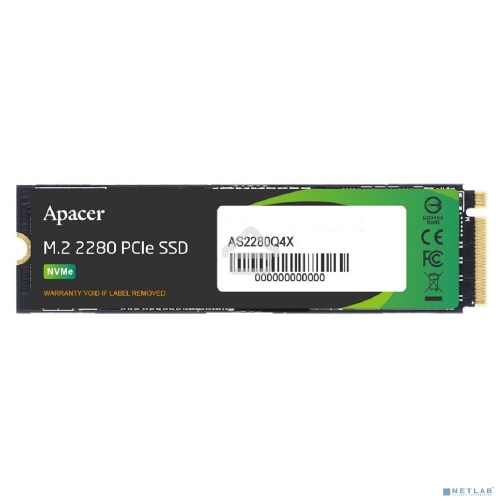 Накопитель SSD Apacer AS2280Q4X, 512Gb, M.2 2280, PCIe 4.0 x4, NVMe, R/W 4500/2500, с радиатором