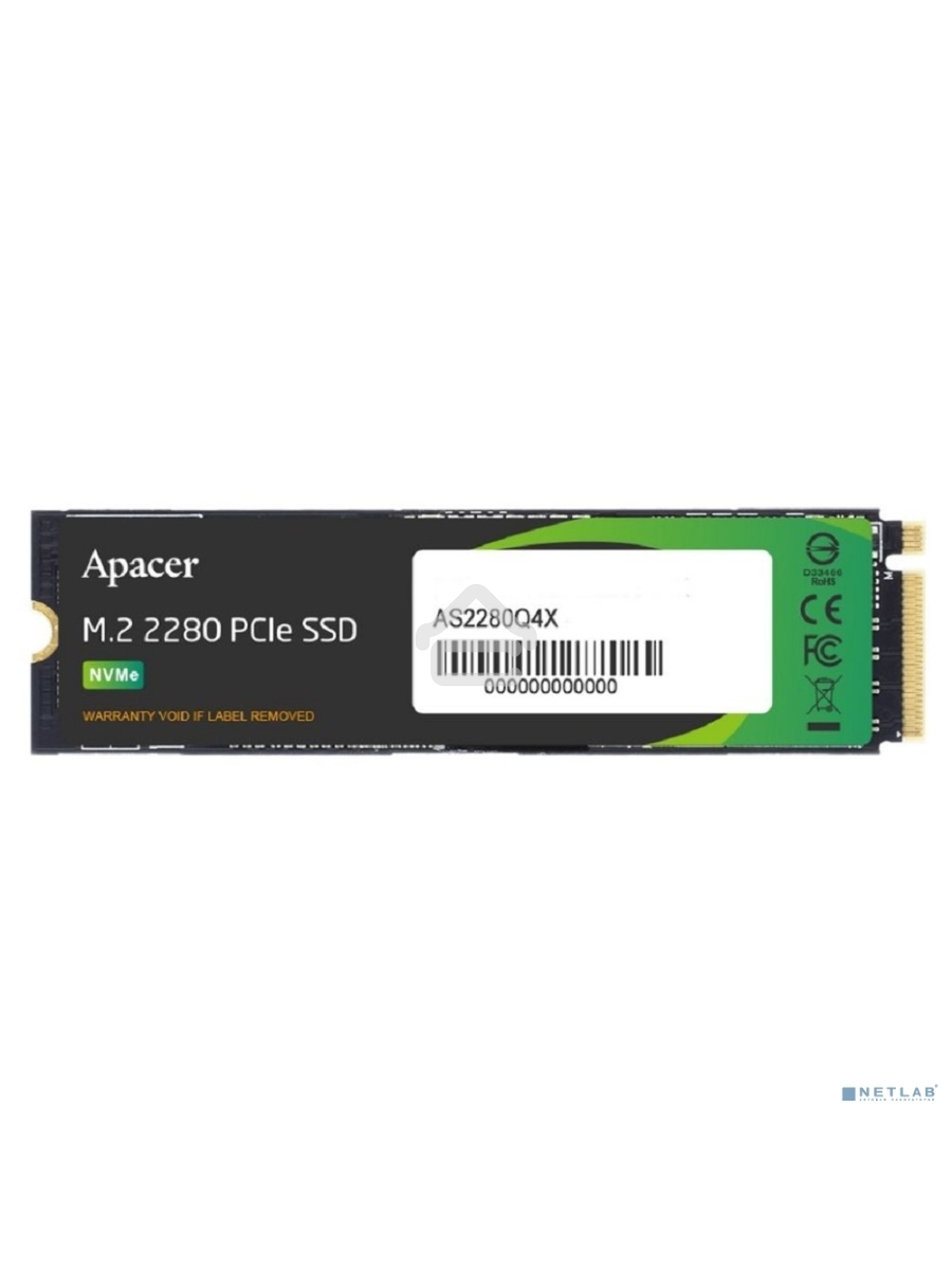 Накопитель SSD Apacer AS2280Q4X, 512Gb, M.2 2280, PCIe 4.0 x4, NVMe, R/W 4500/2500, с радиатором