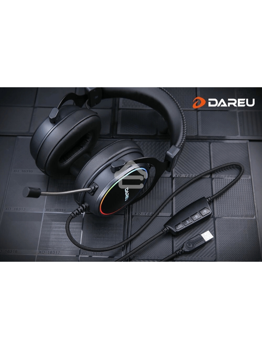 Гарнитура игровая проводная Dareu EH925 Black (черный), подсветка RGB, фиксированный микрофон с шумоподавлением, подключение USB, длина кабеля 2,2м
