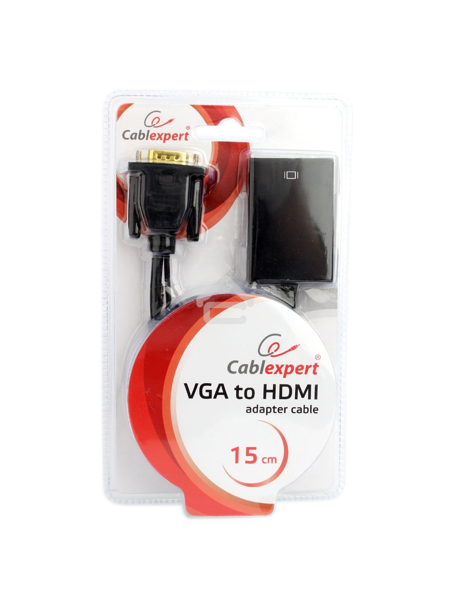 Переходник VGA (M)-HDMI (F) Cablexpert A-VGA-HDMI-01, 19M/15F, длина 15см, аудиовыход Jack 3,5 (M), питание от USB