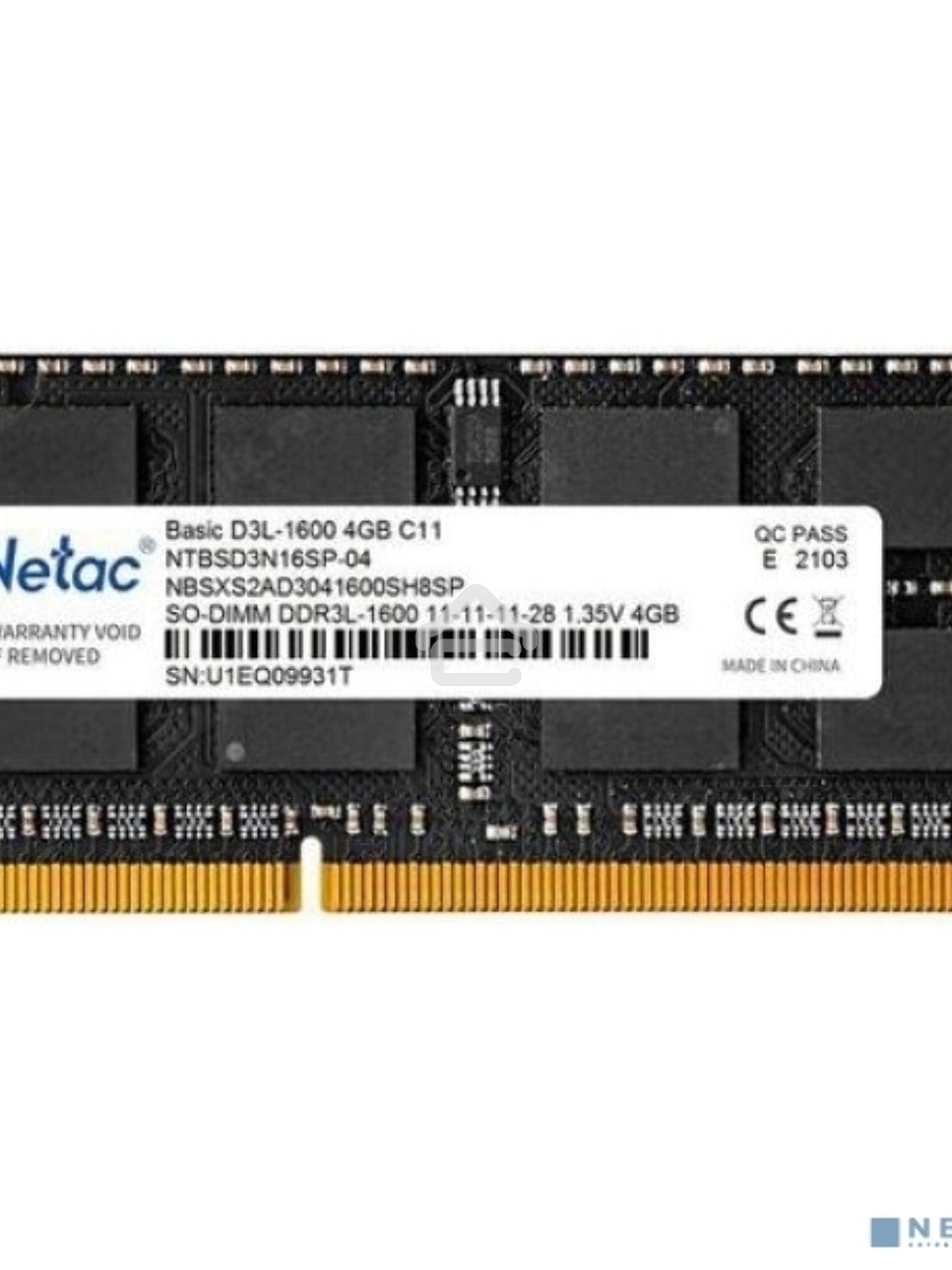 Оперативная память NETAC Basic, DDR3L, 4GB (1x4GB), 1600MHz, CL11, SO-DIMM