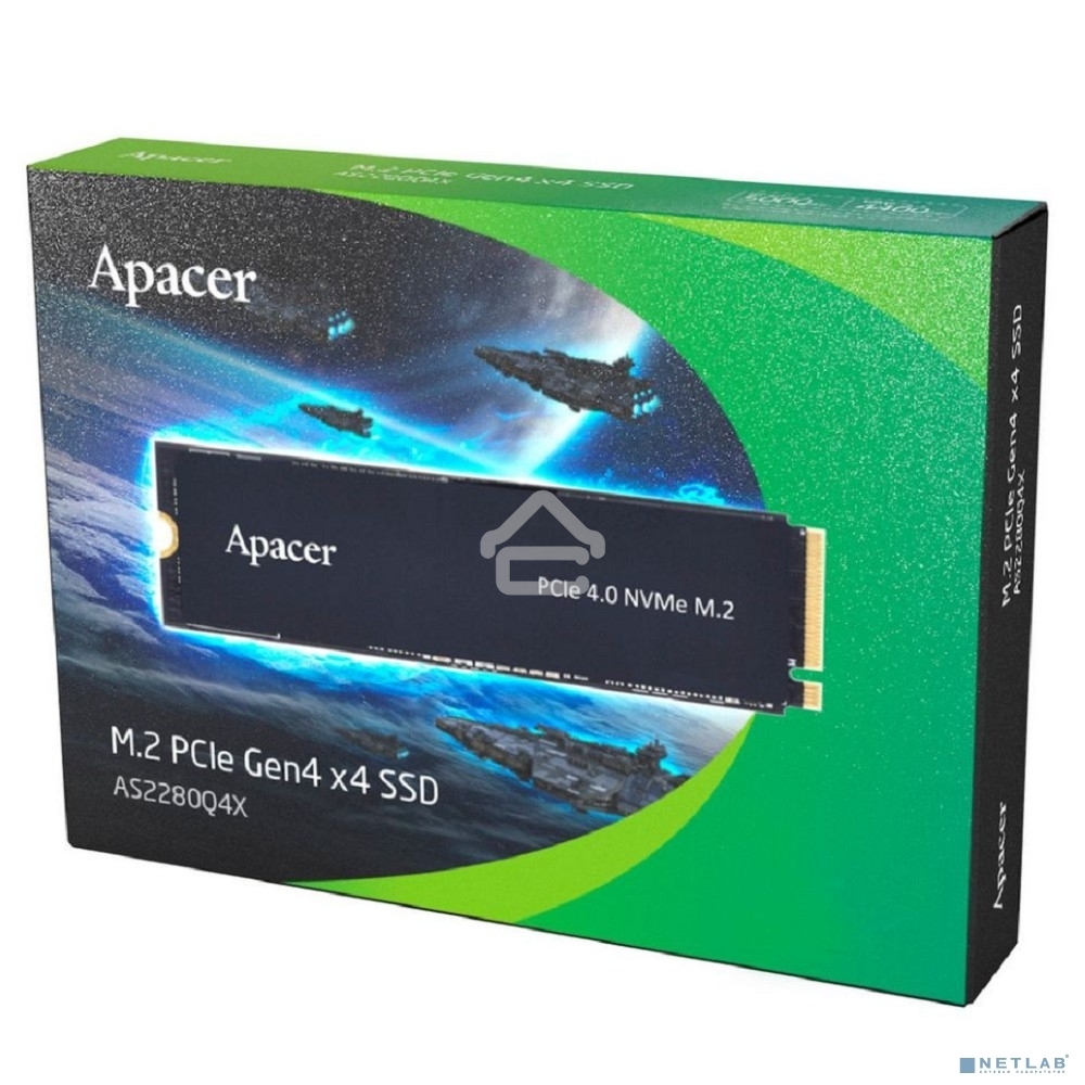 Накопитель SSD Apacer AS2280Q4X, 512Gb, M.2 2280, PCIe 4.0 x4, NVMe, R/W 4500/2500, с радиатором