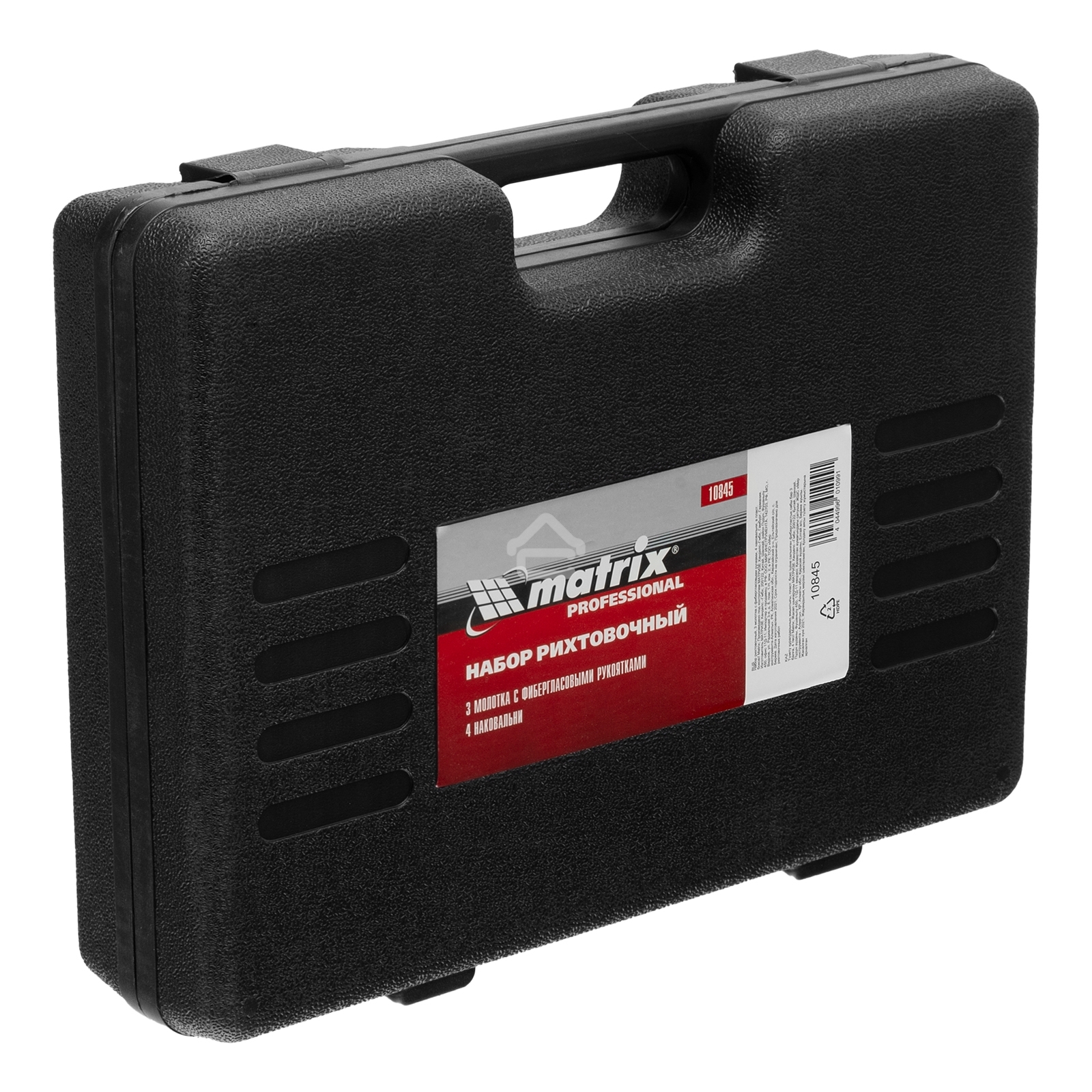 Набор рихтовочный Matrix, 3 молотка с фибергласовыми ручками, 4 наковальни, в пласт. боксе