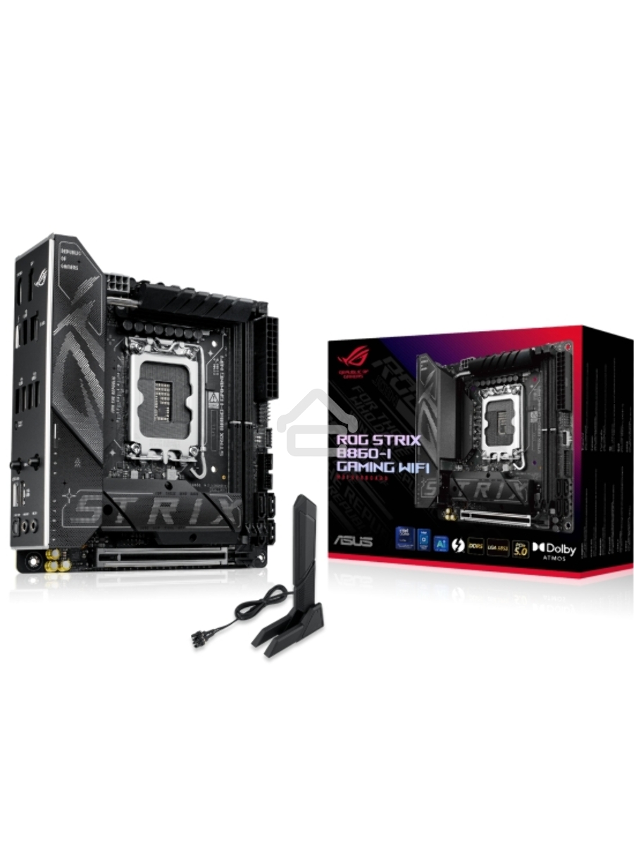 Материнская плата ASUS ROG STRIX B860-I GAMING WIFI, LGA1851, Intel B860, 2xDDR5, 4xSATA, 2xM.2, 1xPCIe 5.0 x16, 1xDP, 1xHDMI, 1xThunderbolt 4, 1x2.5Gb LAN, Wi-Fi 7, 2xUSB 2.0, 3xUSB 3.2 Gen 1, 1xUSB 3.2 Gen 2, 1xUSB 3.2 Gen 2x2, 1xUSB-C, 1xS/PDIF, 2x3.5 