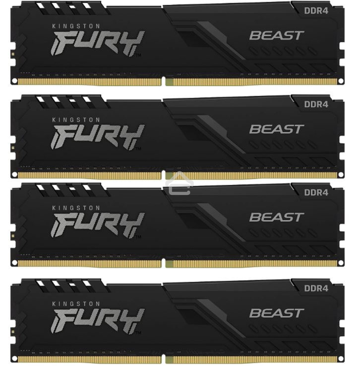 Оперативная память Kingston Fury Beast, DDR4, 128GB (4x32 GB), 3200 MHz, CL16, DIMM, с радиатором, черный