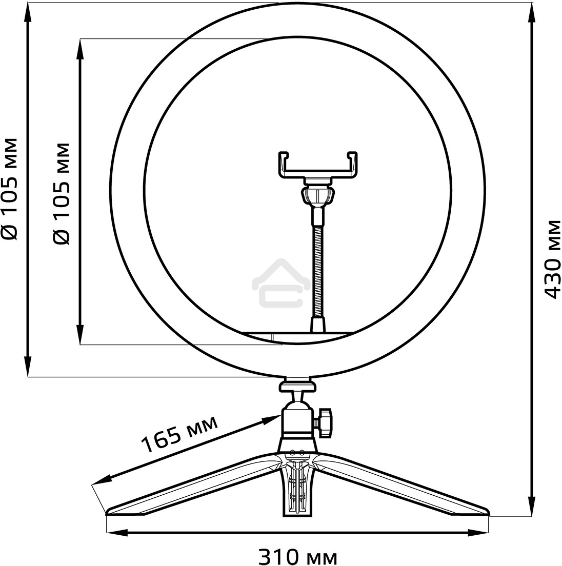 Светильник кольцевой 15W 800lm 3000-6500K 5V USB IP20 300*23мм черный дим пульт е LED