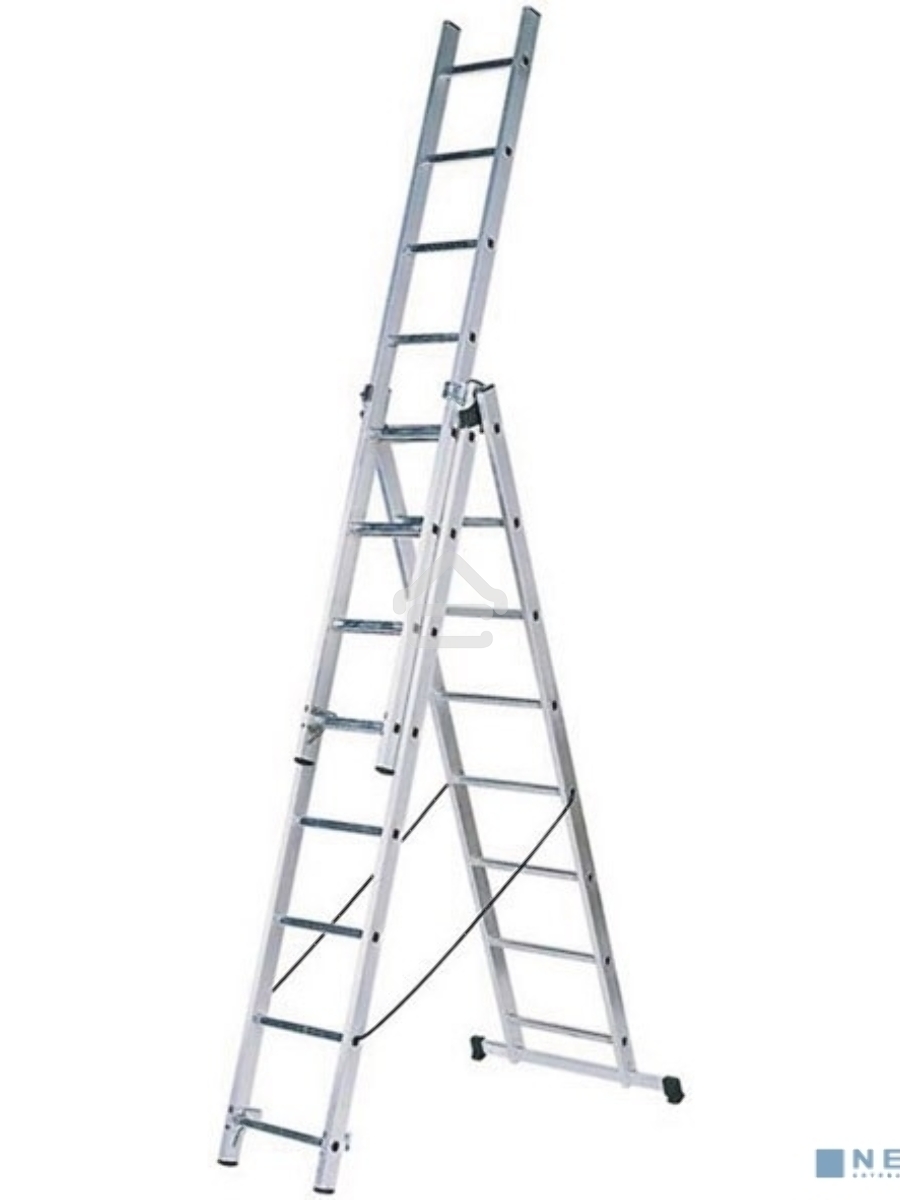Лестница FIT 65434трехсекционная алюминиевая 3х9 ступеней h=257/449/641см вес 11.18кг