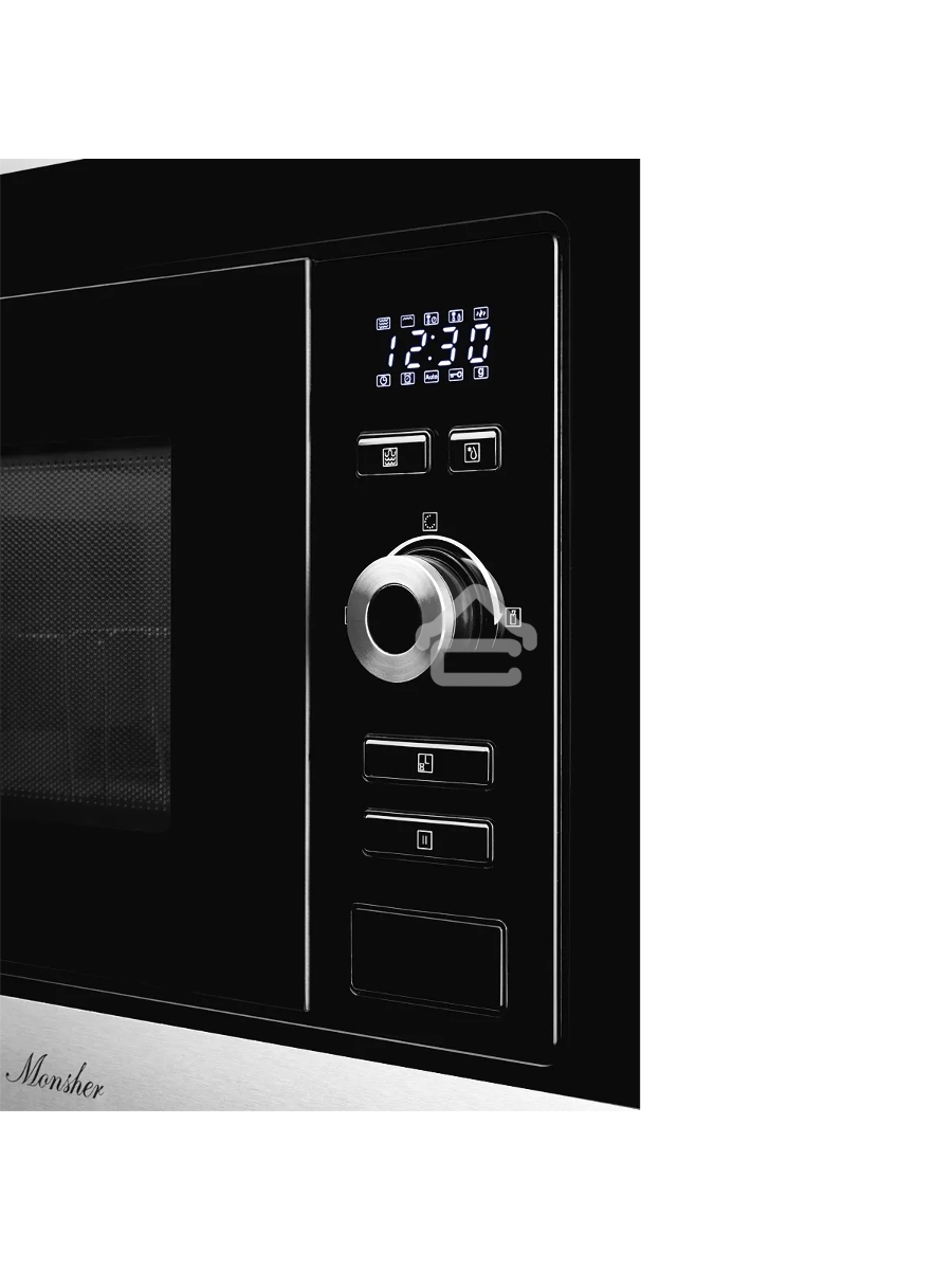 Встраиваемая микроволновая печь Monsher MMH 201 BX 60 см, 20 л, 8 автоматических кулинарных программ, 5 режимов мощности, функция размораживания по весу полуфабрикатов или по времени, черный и нерж.