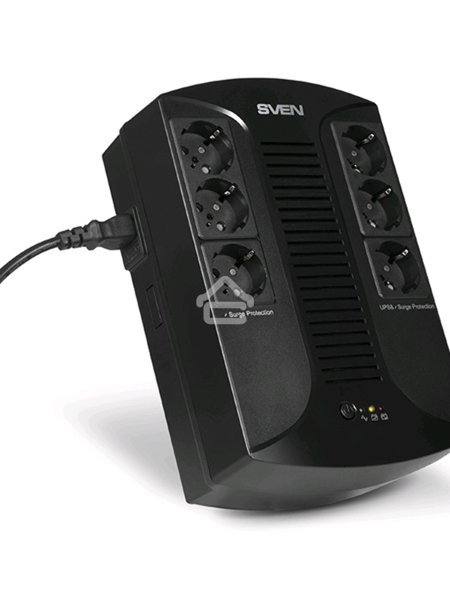 Источник бесперебойного питания SVEN UP-L1000E 1000VA/500W (6 розеток: 3х UPS/сетевой фильтр+3 x сетевой фильтр)