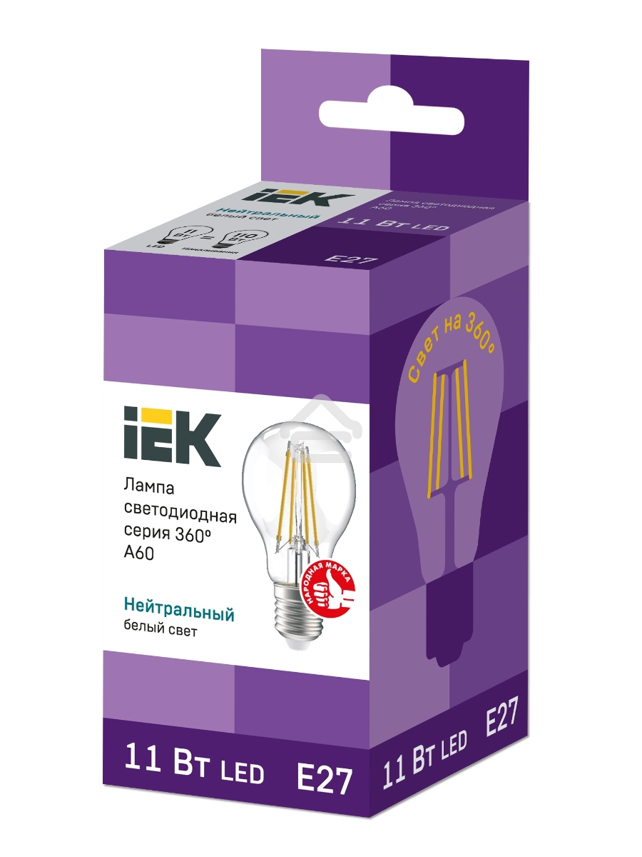 Лампа LED A60 шар прозр. Iek LLF-A60-11-230-40-E27-CL 11Вт 230В 4000К E27 серия 360°