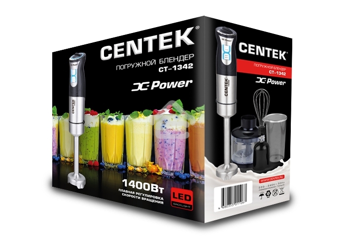 Блендер погружной Centek CT-1342 1400 Вт, черный/стальной