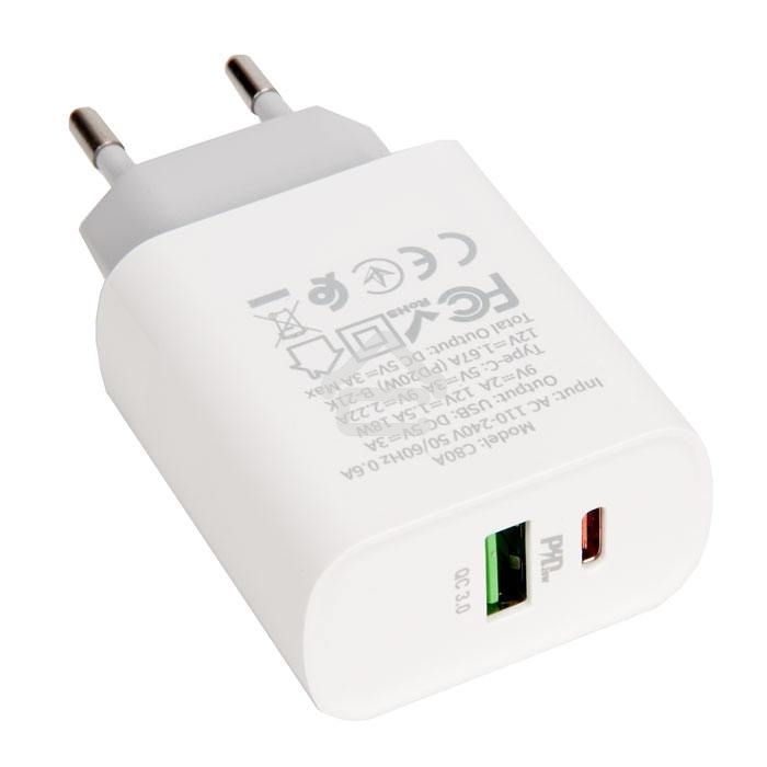 Сетевое зарядное устройство HOCO C80A Rapido 1xUSB + 1xUSB-C, 3.1A, 20W, белый