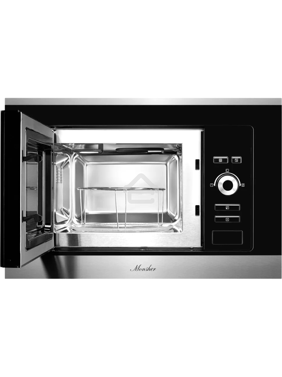 Встраиваемая микроволновая печь Monsher MMH 201 BX 60 см, 20 л, 8 автоматических кулинарных программ, 5 режимов мощности, функция размораживания по весу полуфабрикатов или по времени, черный и нерж.