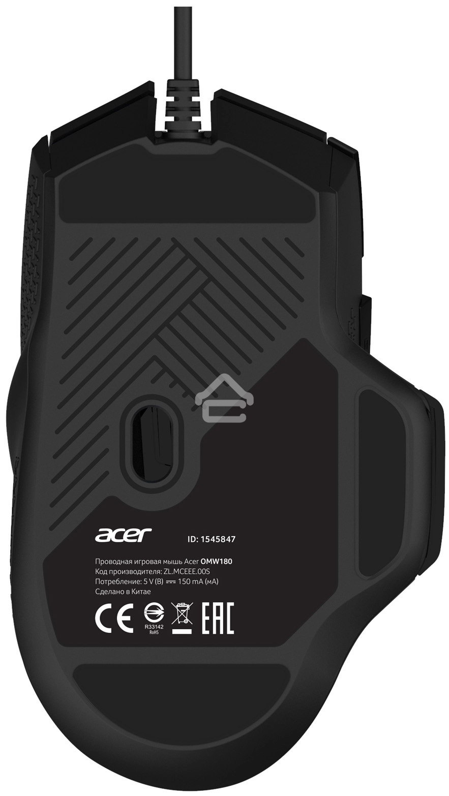 Мышь проводная Acer OMW180 черный, 6400 dpi, USB, кнопки - 9