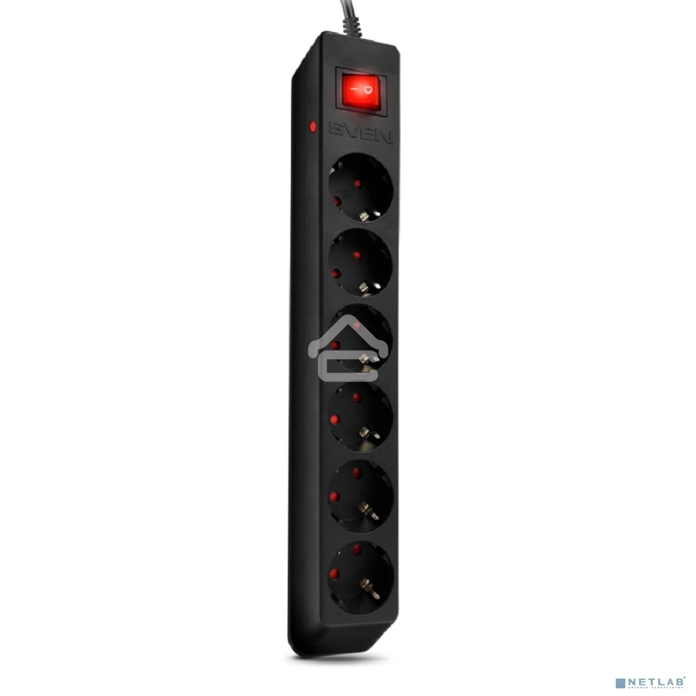 Сетевой фильтр Sven Optima 1,8 м (6 розеток с защитными шторками) черный, цветная коробка
