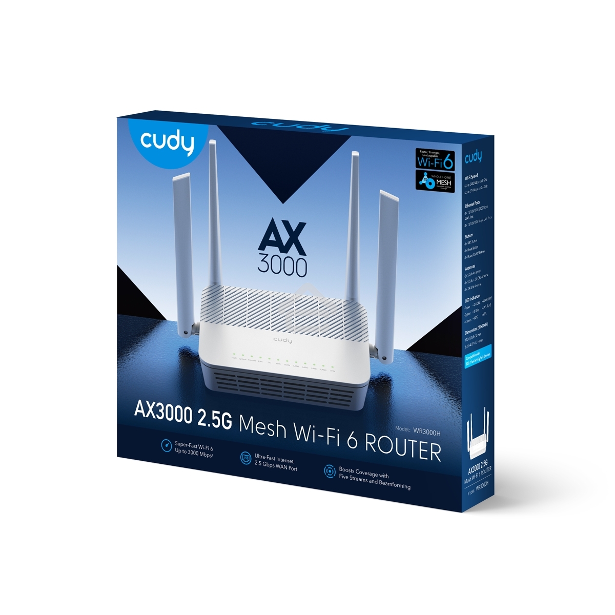 Роутер беспроводной Cudy WR3000H AX3000 100/1000/2500BASE-T