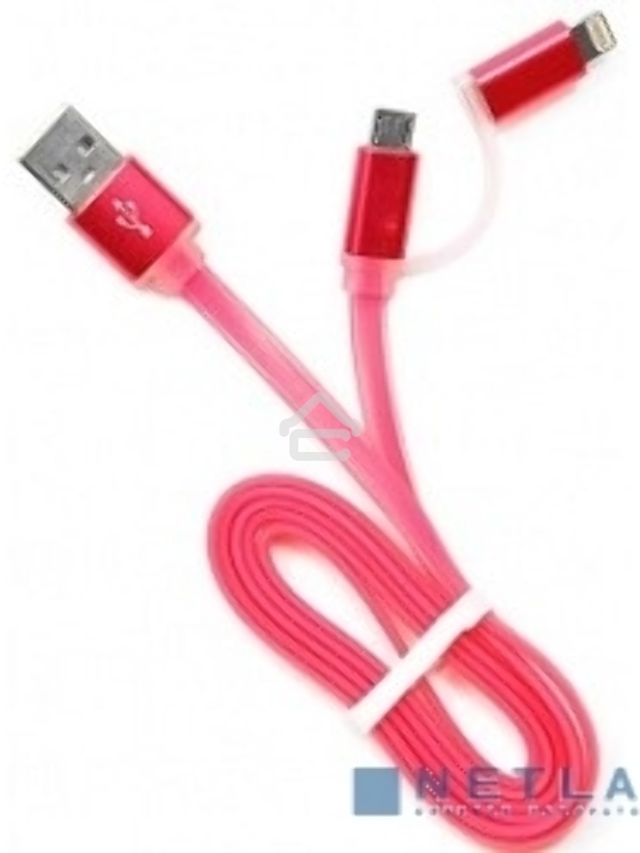 Кабель USB 2.0 Cablexpert CC-mAPUSB2pk1m, AM/microBM 5P - iPhone lightning, 1м, комбо кабель, алюминиевые разъемы, розовый, блистер