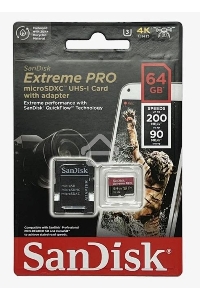 Карта памяти SanDisk Extreme Pro microSD UHS I Card 64GB for 4K Video on Smartphones, Action Cams & Drones 200MB/s Read, 90MB/s Write, Lifetime Warranty