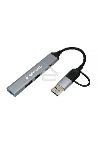 Разветвитель USB3.0/2.0 Gembird UHB-C204, USB3.0, 3xUSB2.0, кабель Type-C+USB 10см, алюминий, пакет