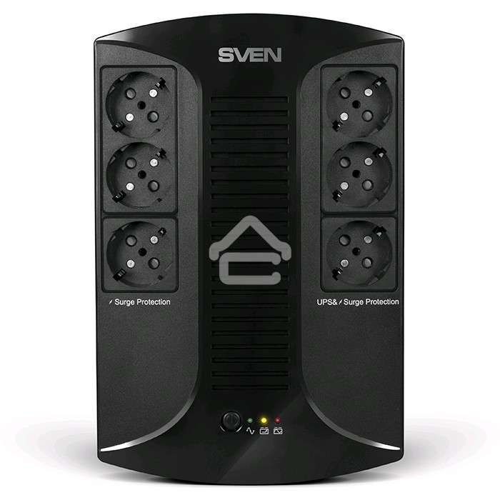 Источник бесперебойного питания SVEN UP-L1000E 1000VA/500W (6 розеток: 3х UPS/сетевой фильтр+3 x сетевой фильтр)