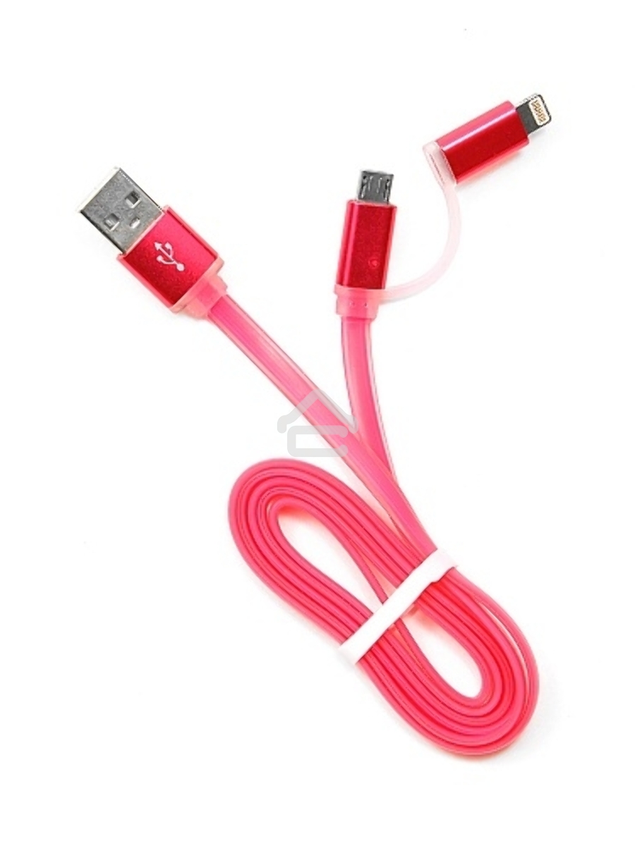 Кабель USB 2.0 Cablexpert CC-mAPUSB2pk1m, AM/microBM 5P - iPhone lightning, 1м, комбо кабель, алюминиевые разъемы, розовый, блистер