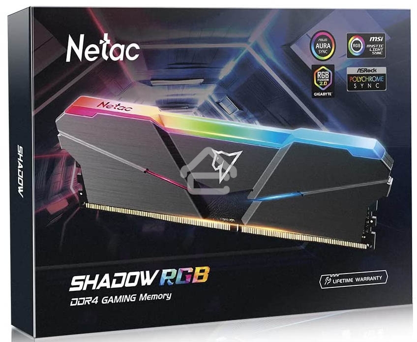 Оперативная память NETAC Shadow, DDR4, 8GB (1x8GB), 3200MHz, CL16, DIMM, с радиатором, RGB, серый