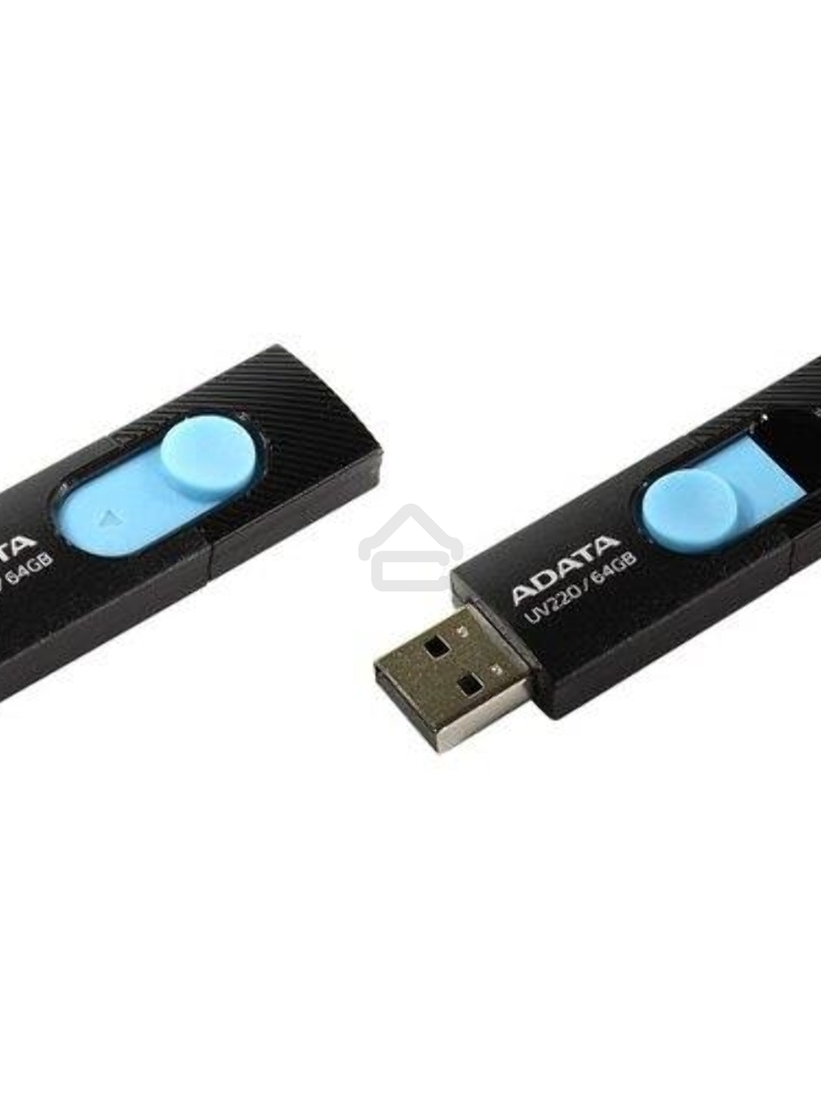 Флеш диск 64GB ADATA UV220, USB 2.0, черный/голубой