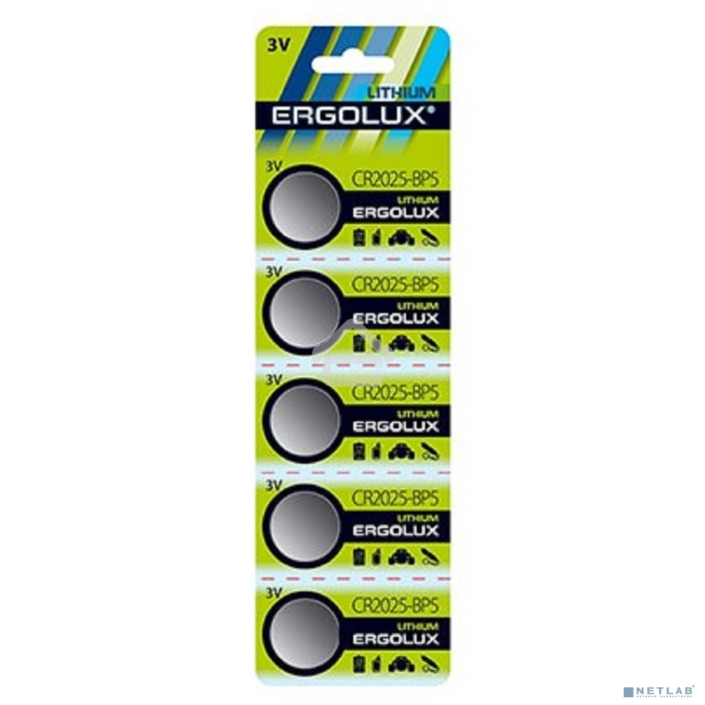 Батарея Ergolux Lithium CR2025-BP5 CR2025 150mAh (5шт) блистер