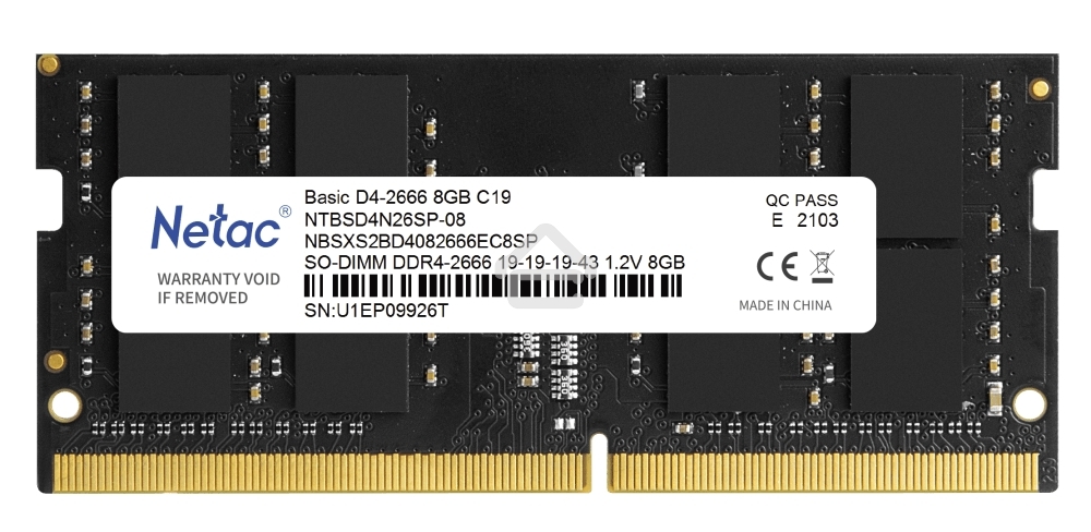 Оперативная память NETAC Basic, DDR4, 8GB (1x8GB), 3200MHz, CL22, SO-DIMM
