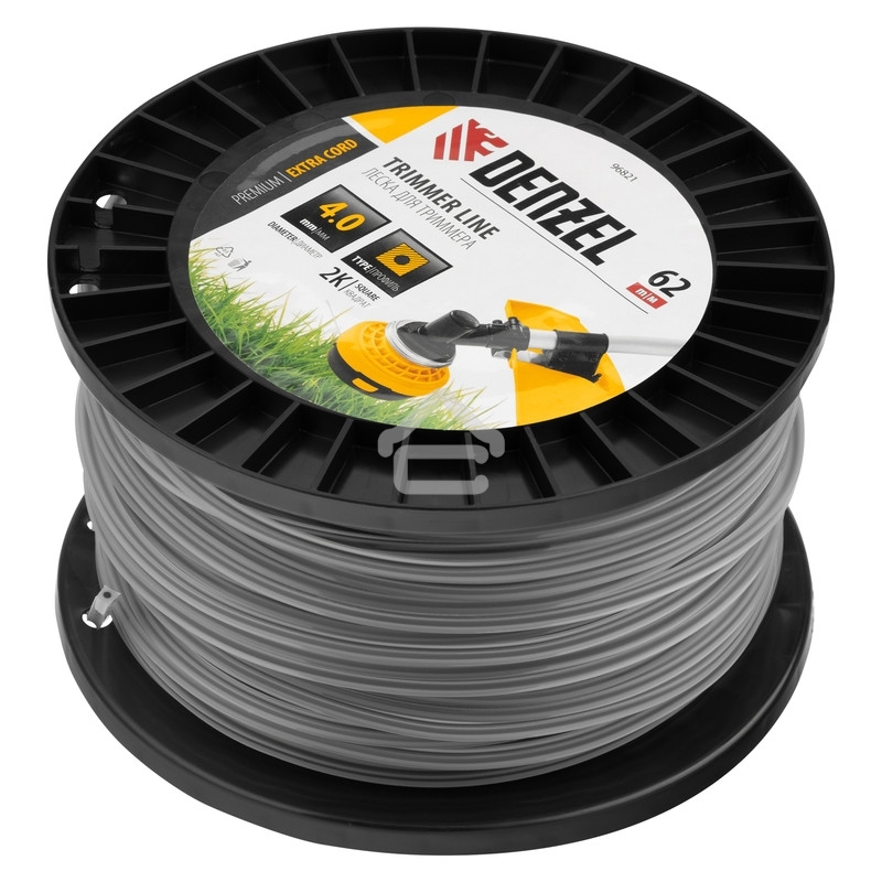 Леска для триммера Denzel двухкомпонентная квадрат, 4,0мм х 62м, на DIN катушке EXTRA CORD