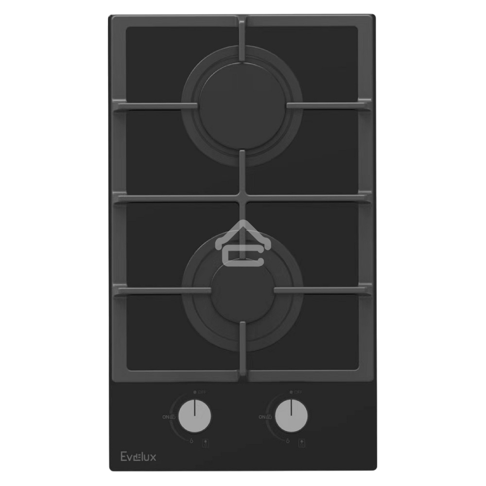 Газовая варочная панель EVELUX HEG 360 BG, Hi-Tech, 30 см, 2 конфорки, газ-контроль, электроподжиг, черный