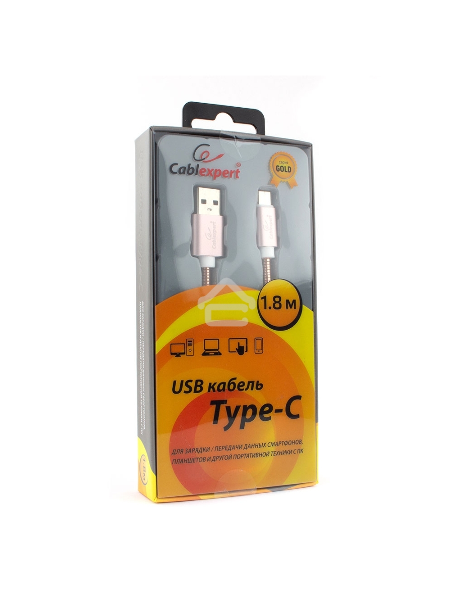 Кабель USB 2.0 Cablexpert CC-G-USBC02Cu-1.8M, AM/Type-C, серия Gold, длина 1.8м, золото, блистер