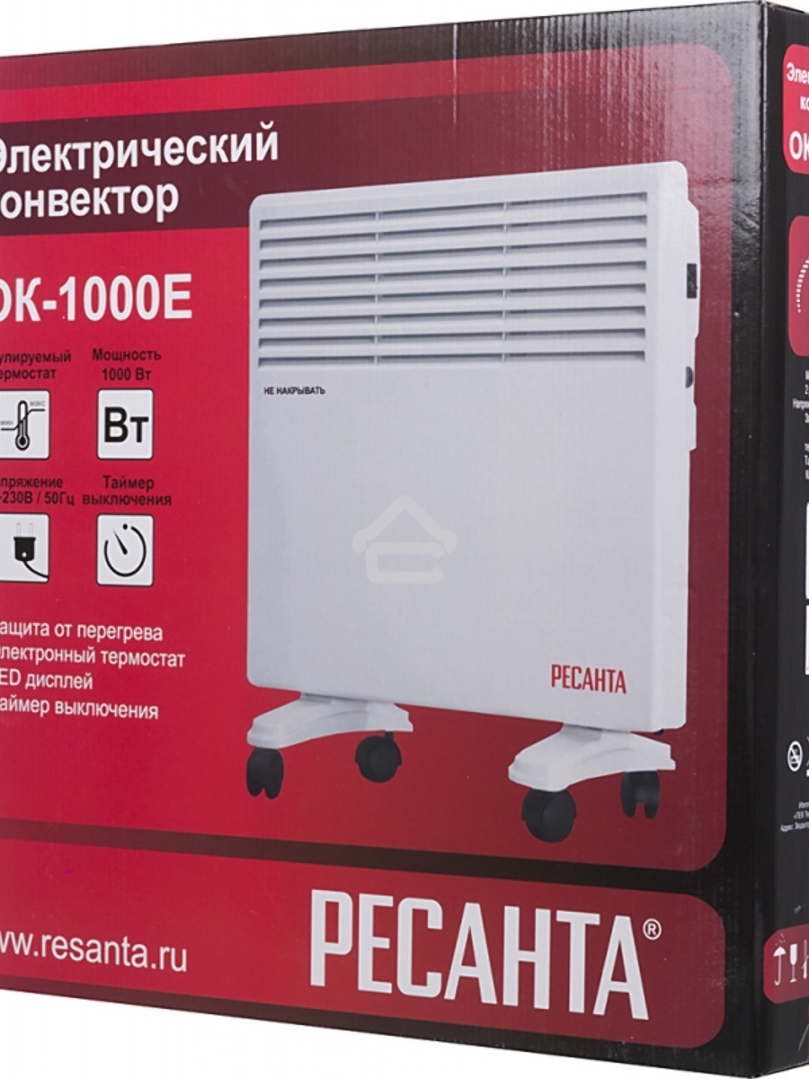 Конвектор Ресанта ОК-1000Е белый, 1000 Вт, 10 м2, термостат, дисплей