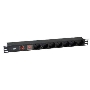 Блок ITK PDU 7 розеток DIN49440 (нем. станд.) с LED выключателем и защитой от перенапряжения, 1U, без шнура, вх. IEC320 C14, алюминевый профиль, черный