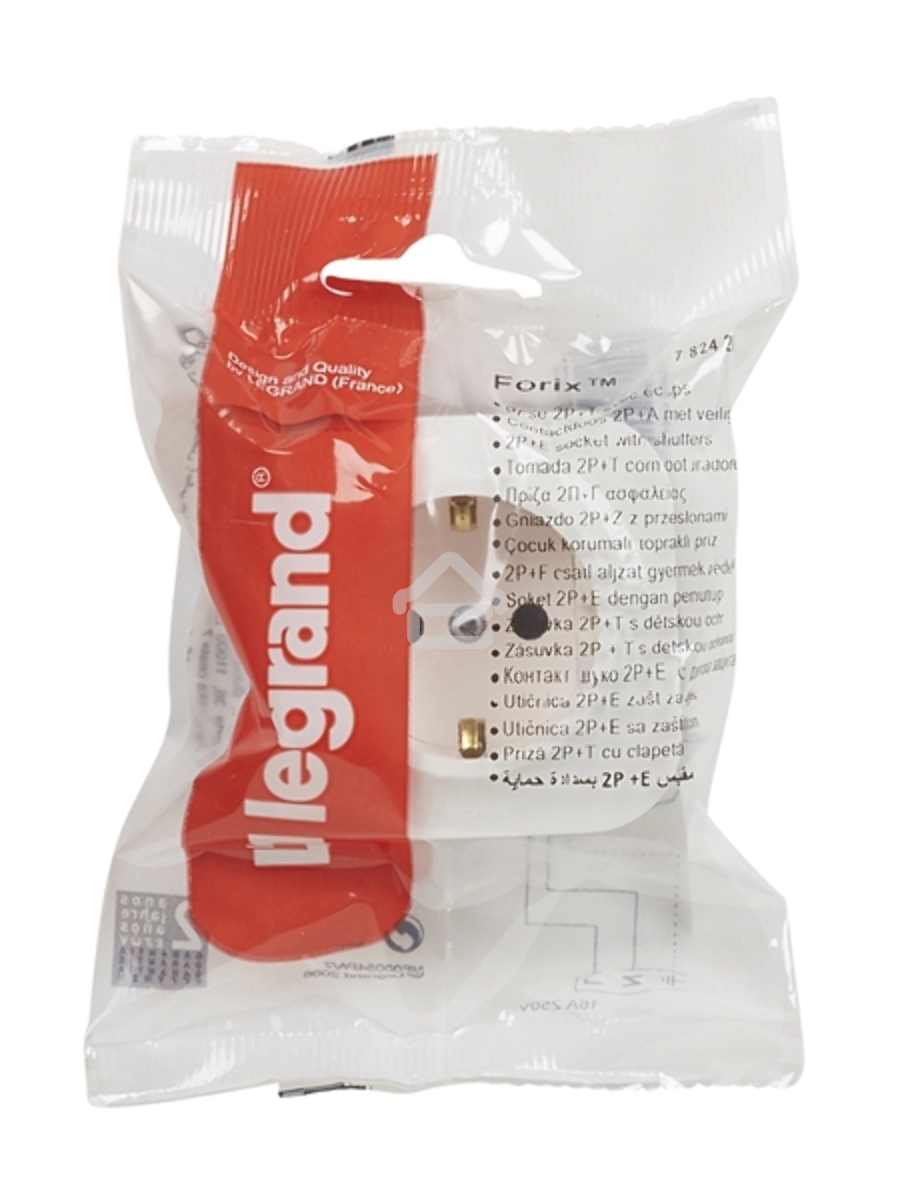 Розетка с заземлением с защитными шторками (Белая) Legrand 782220