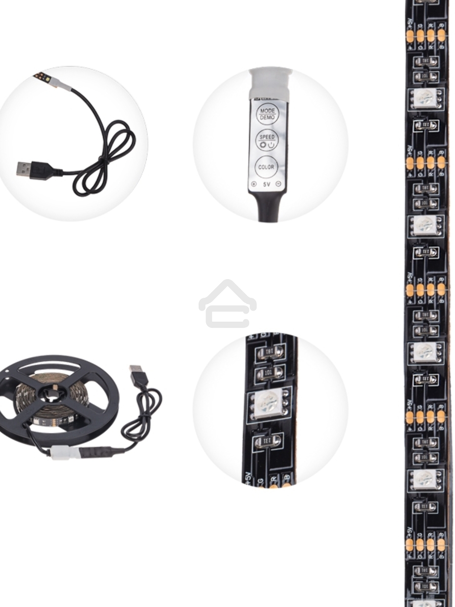 Лента LED с USB-коннектором 5 В IP23 5050 30 LED/м 3 м RGB управление со смартфона LAMPER